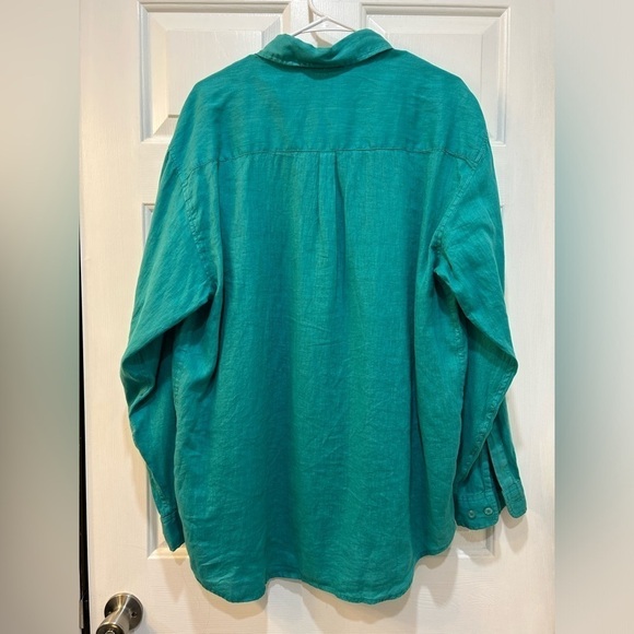 Men's 100% Linen Button Front Shirt Casual Single Breast Pocket Long Sleeve Sz L - Picture 2 of 5